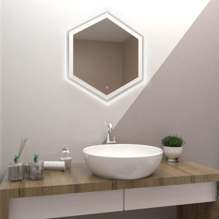 Espejo Hexagonal Wolf color Gris para Sala o Baño.