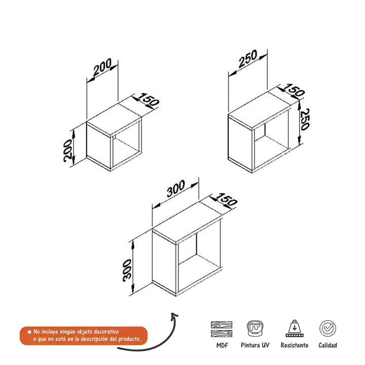 Repisas Flotantes Cubos Set x 3 Blanco - VIRTUAL MUEBLES