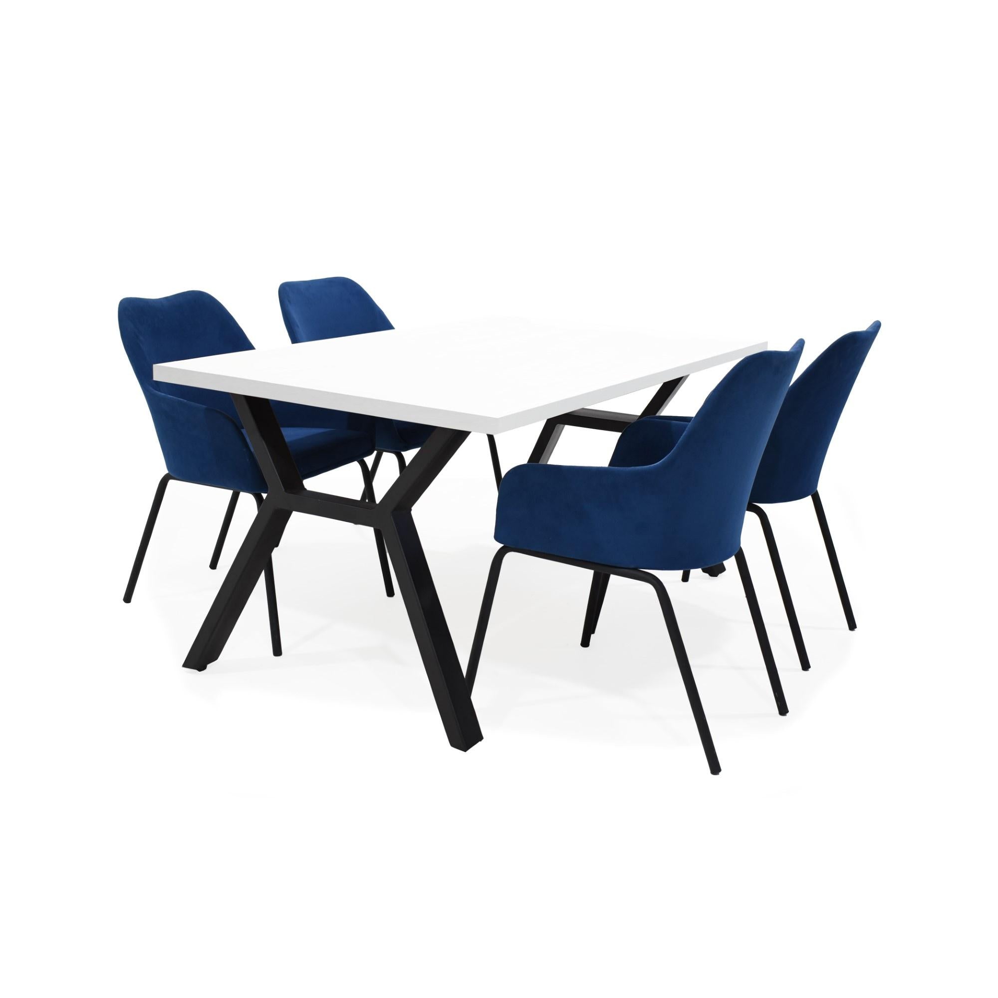 Comedor Miura 4 Puestos Sillas Mendoza Tela Azul