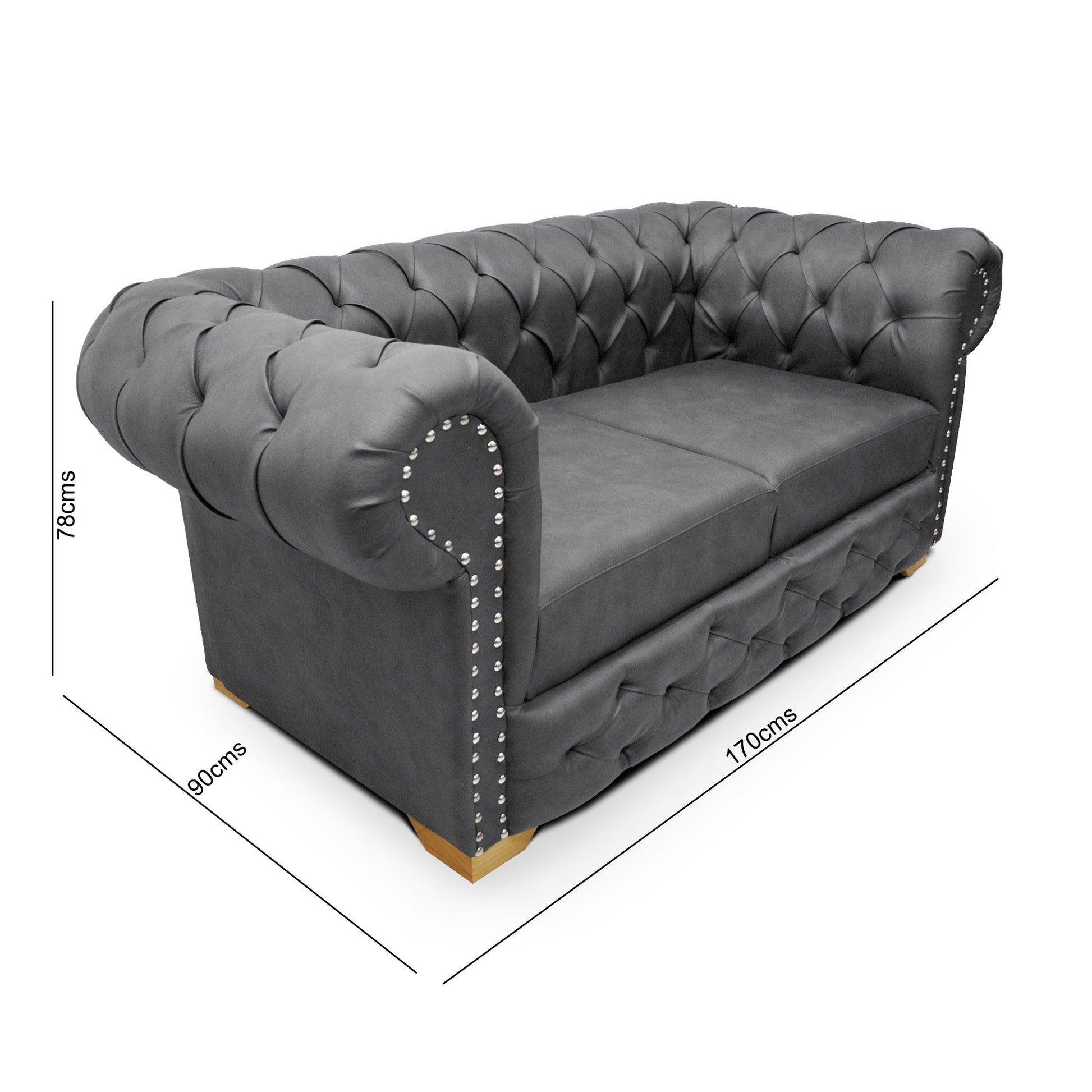 Sofá Chesterfield 2 puestos tipo cuero gris - VIRTUAL MUEBLES