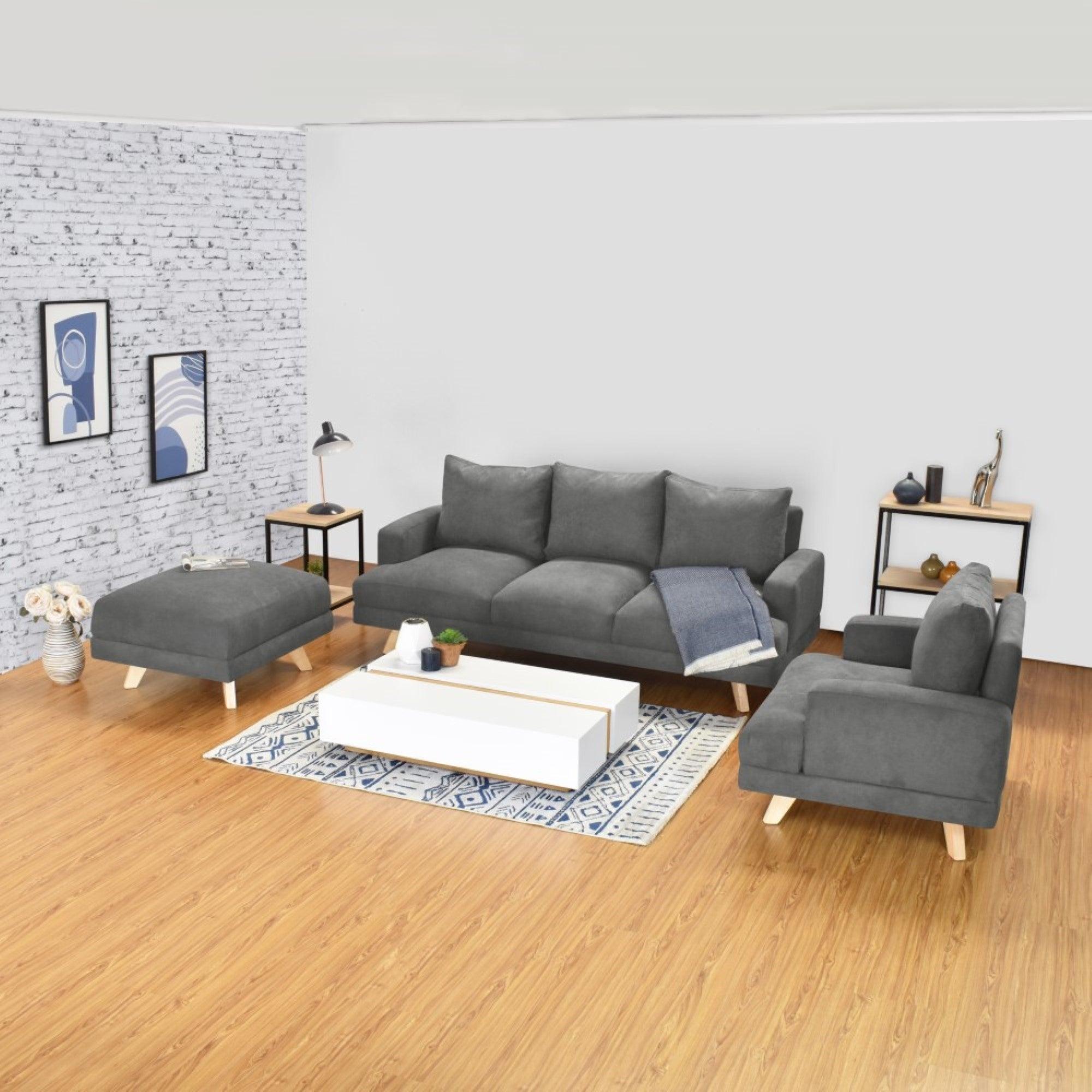 Sofa 3 Puestos Lisboa Tela Gris - VIRTUAL MUEBLES