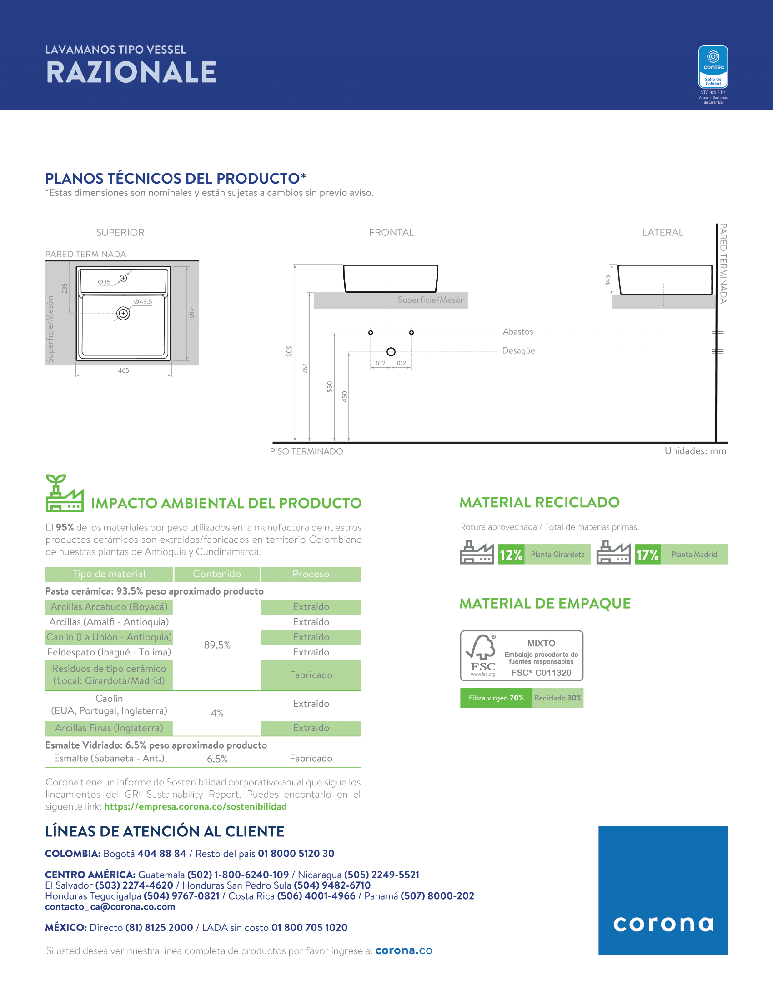 Lavamanos Corona Razionale - VIRTUAL MUEBLES