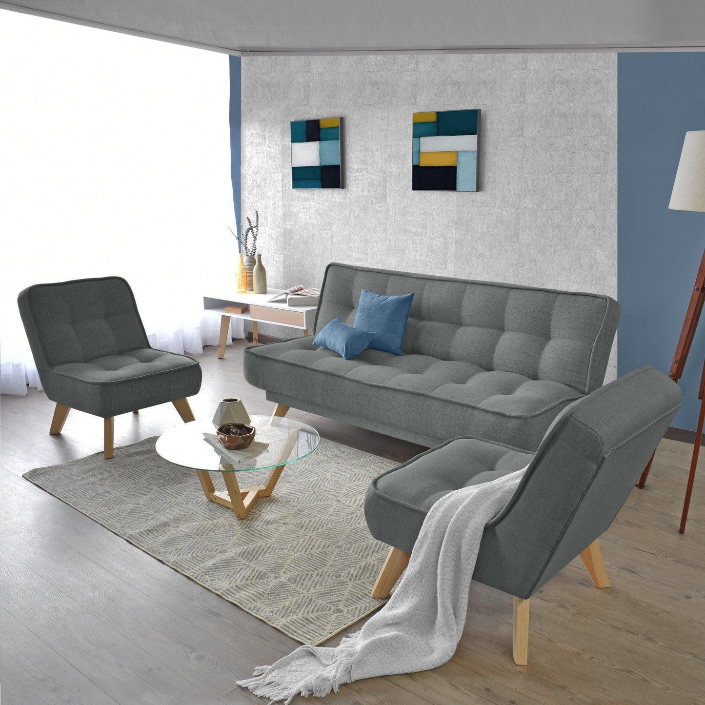 Sofa Cama 3 Posiciones Gales Tela Gris - VIRTUAL MUEBLES