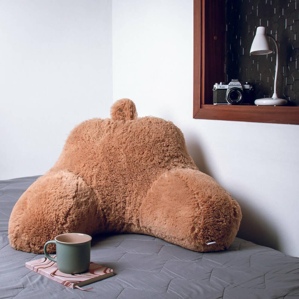 Cojín Anatómico Para TV y Lectura Funda Peluda Camel - VIRTUAL MUEBLES