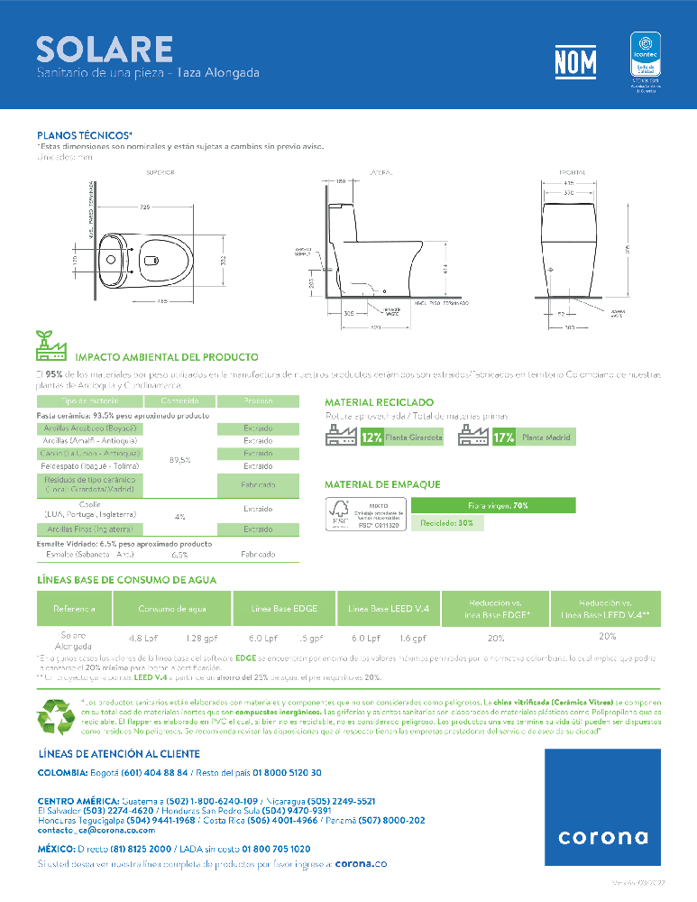 Sanitario Corona Solare Single - VIRTUAL MUEBLES