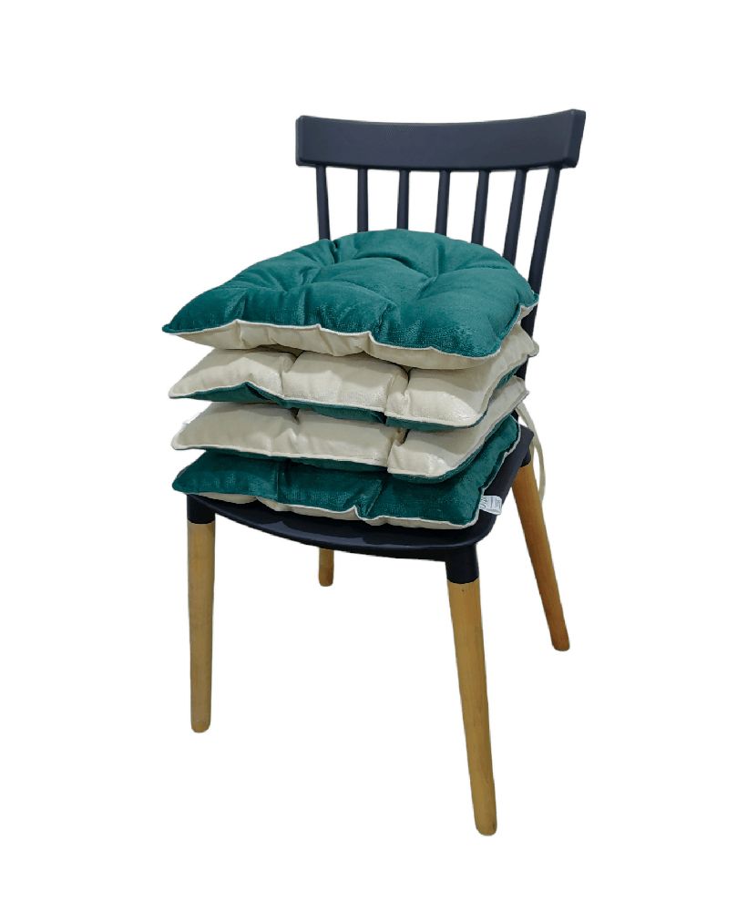 Cojin Para Silla Doble Faz Tela Pet-friendly - Verde y Marfil x4