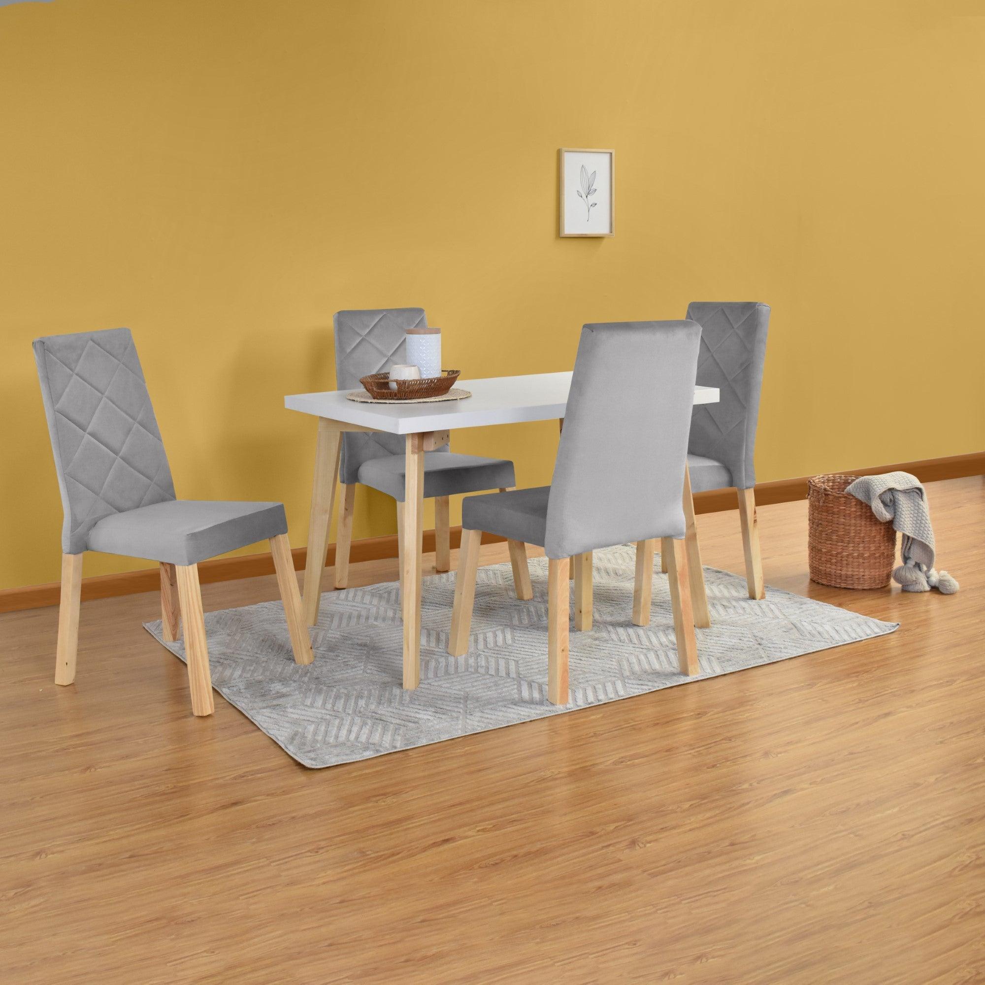 Juego de Comedor 4P Lugo Matiz Sillas Liverpool Tela Plata - VIRTUAL MUEBLES