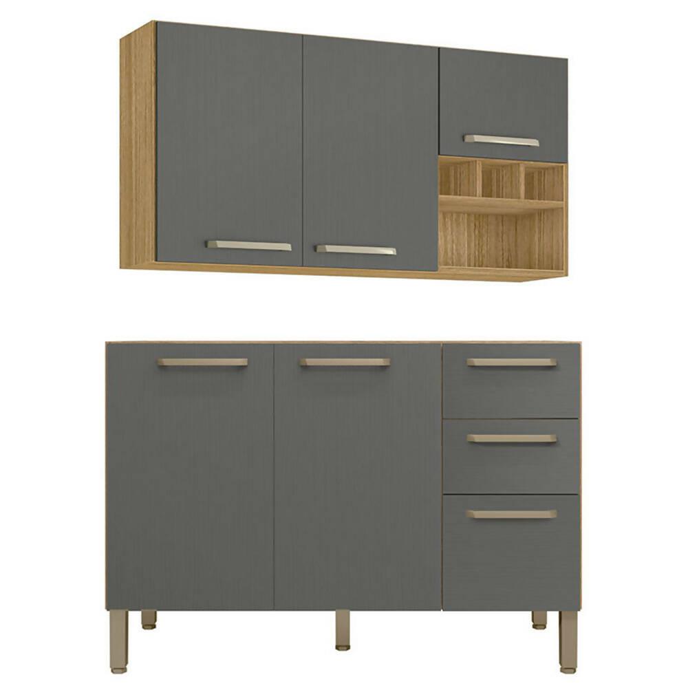 Cocina 120cm Jazmín 6 Puertas 2 Cajones Maderado Natural/Gris - VIRTUAL MUEBLES