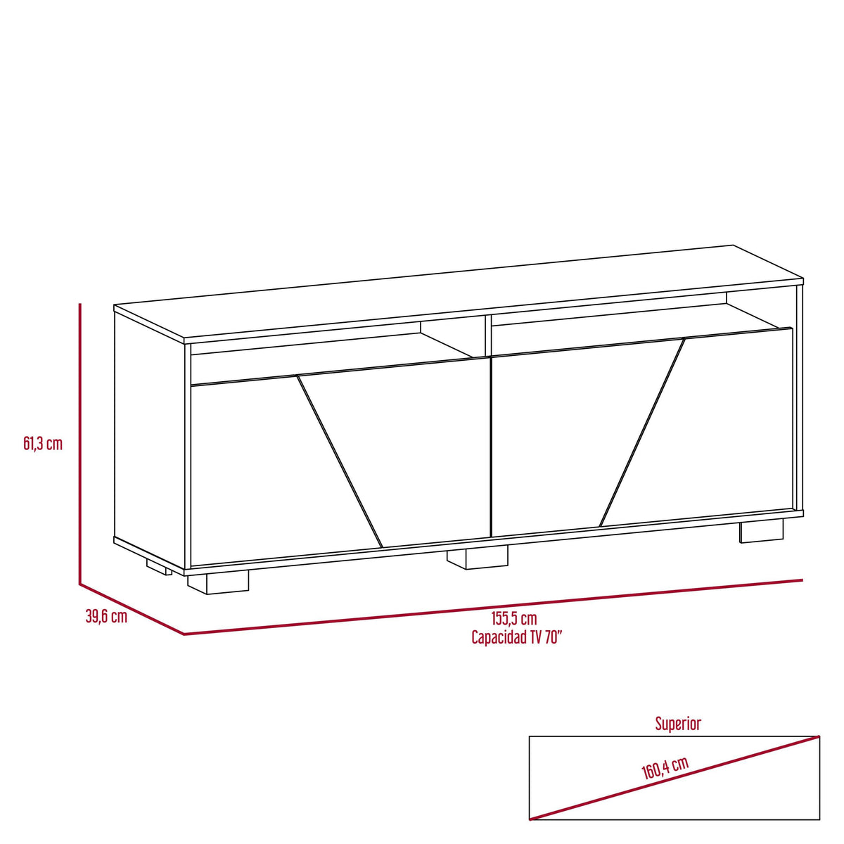 Mesa para TV Orus miel y blanco para televisor de 70 pulgadas, 155,5 cm de ancho – vista 7