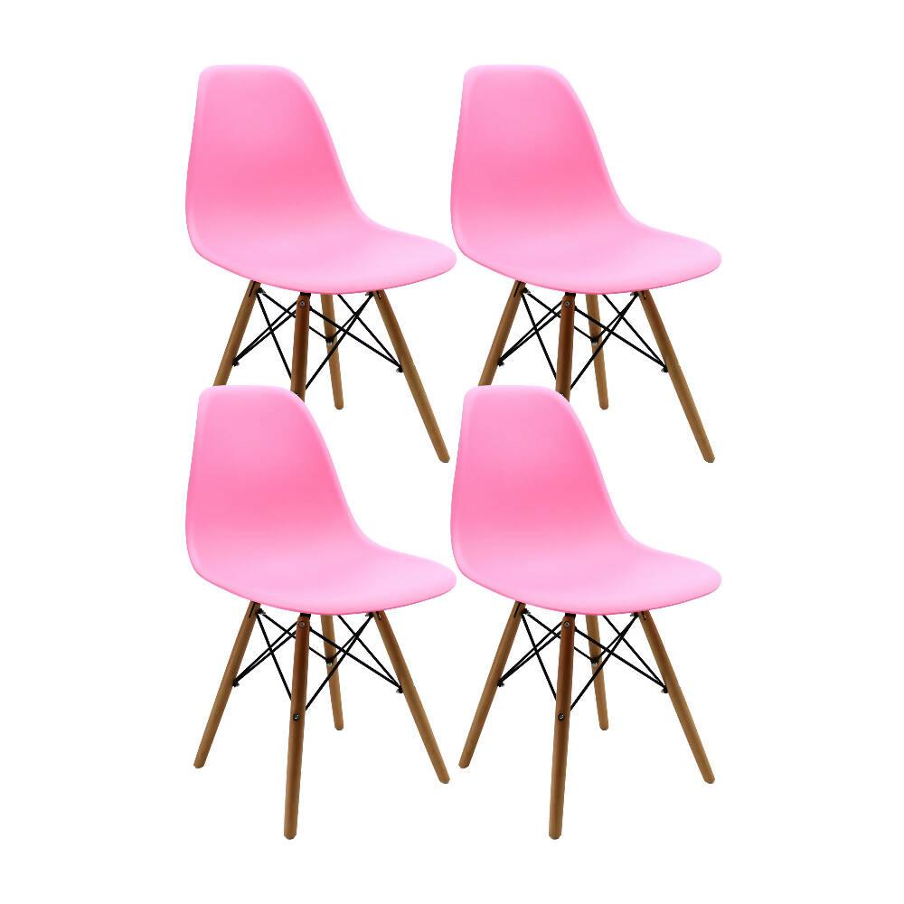 Kit por 4 sillas Eames Patas En Madera para comedor, sala, restaurante - Rosada - VIRTUAL MUEBLES