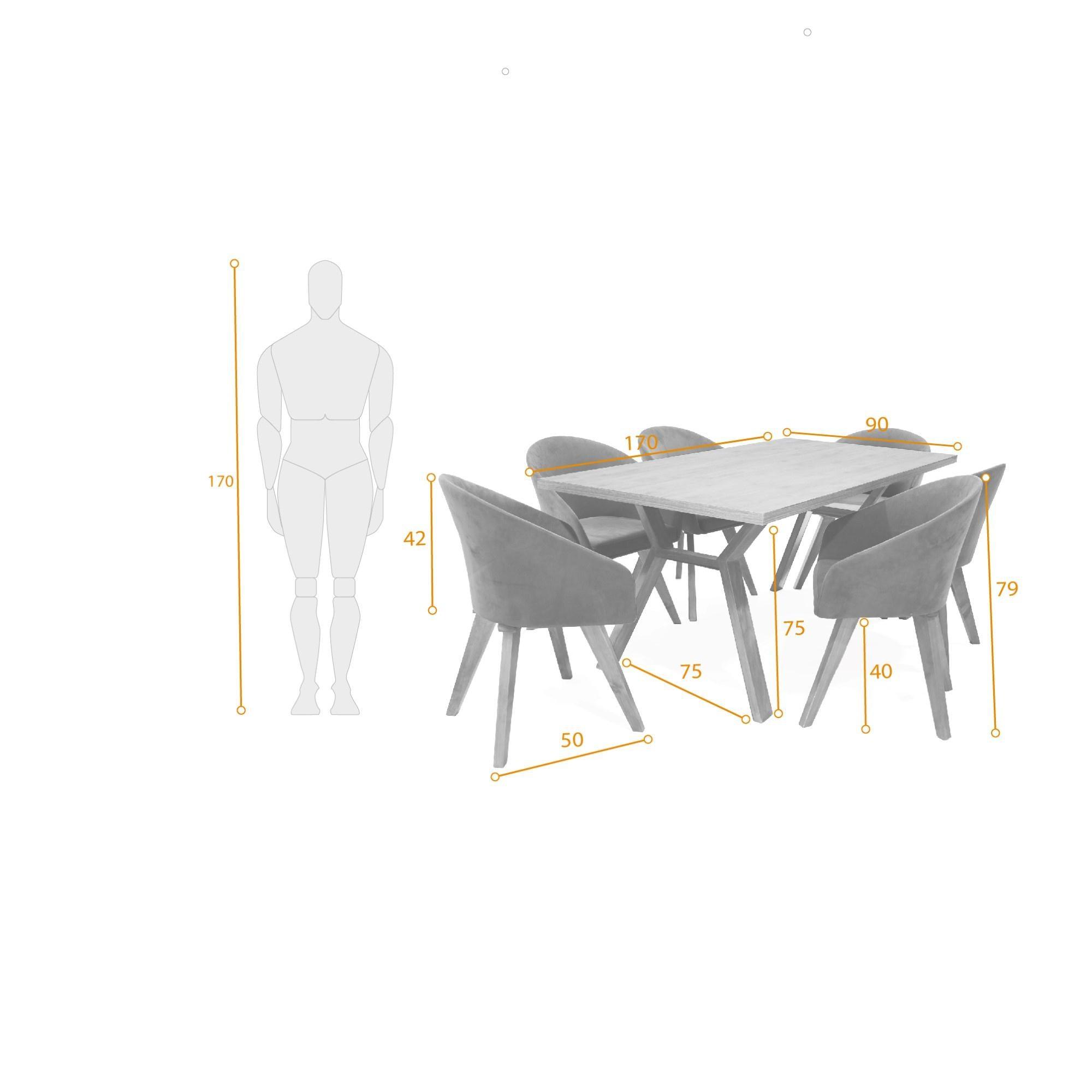 Comedor Nara 6 Puestos Sillas Noto Tela Gris