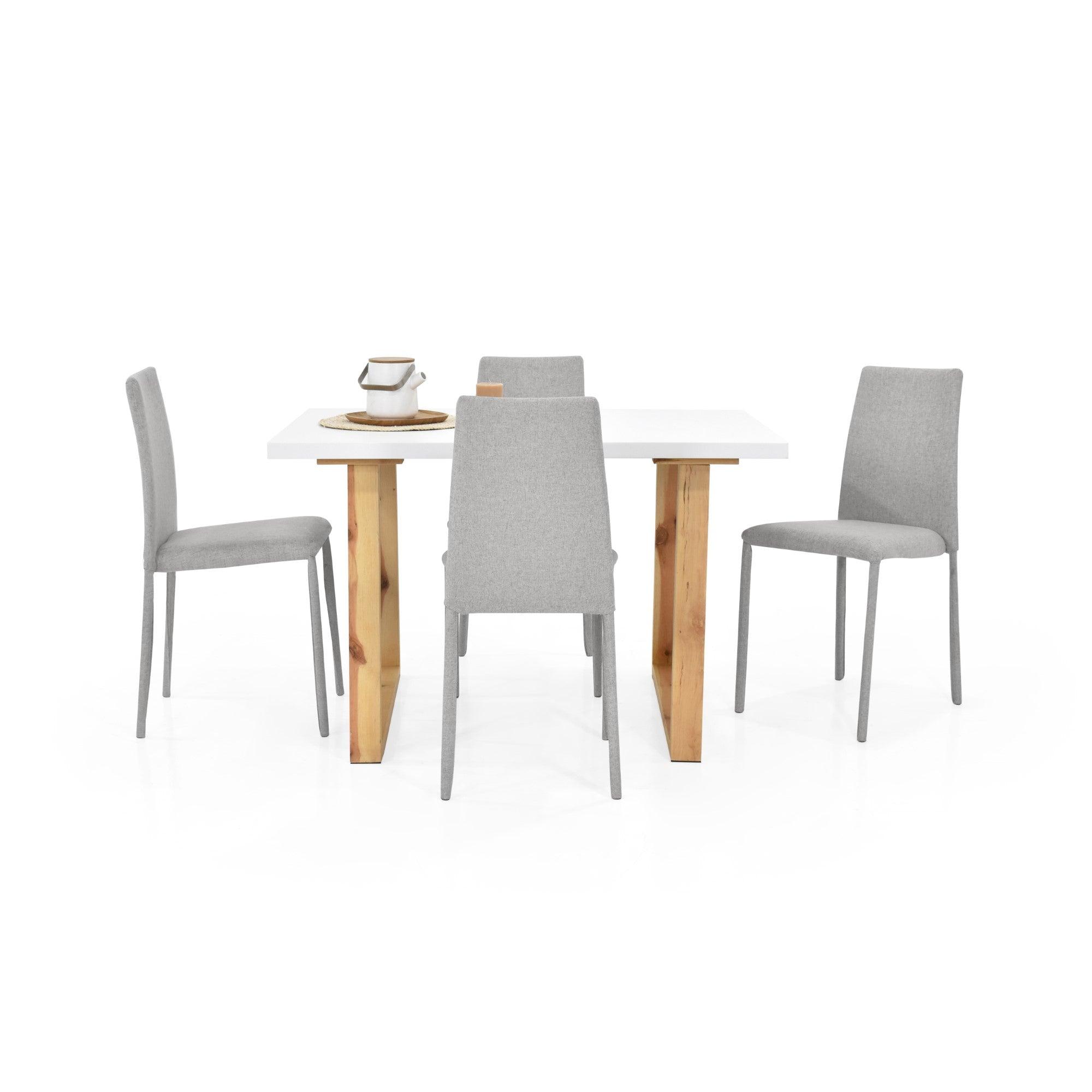 Juego de Comedor 4P Andara Sillas Lyon Tela Plata - VIRTUAL MUEBLES