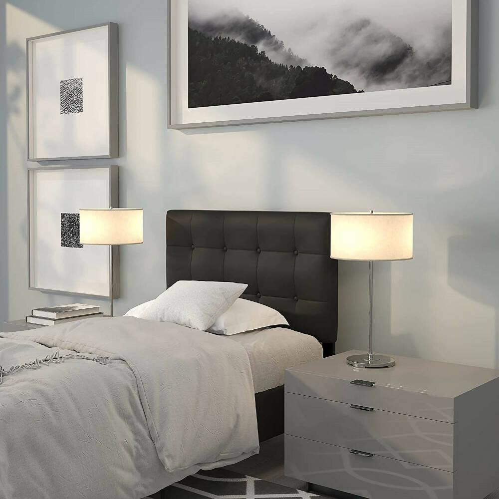 Cabecero Tapizado Base Cama Semi-Doble Cuadros Negro - VIRTUAL MUEBLES