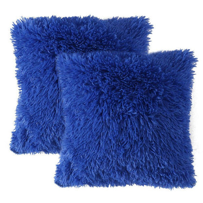 Cojin x2 Decorativo Peludo Azul Rey