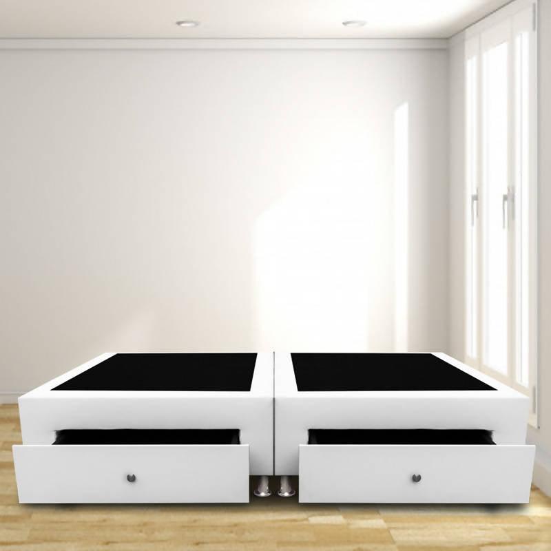 Base Cama Con Cajones Dividida 160x190 Microfibra Blanco - VIRTUAL MUEBLES