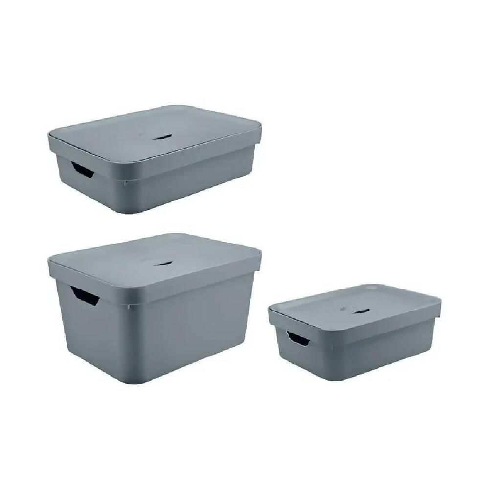 Kit x 3 cajas organizadora color plomo con tapa