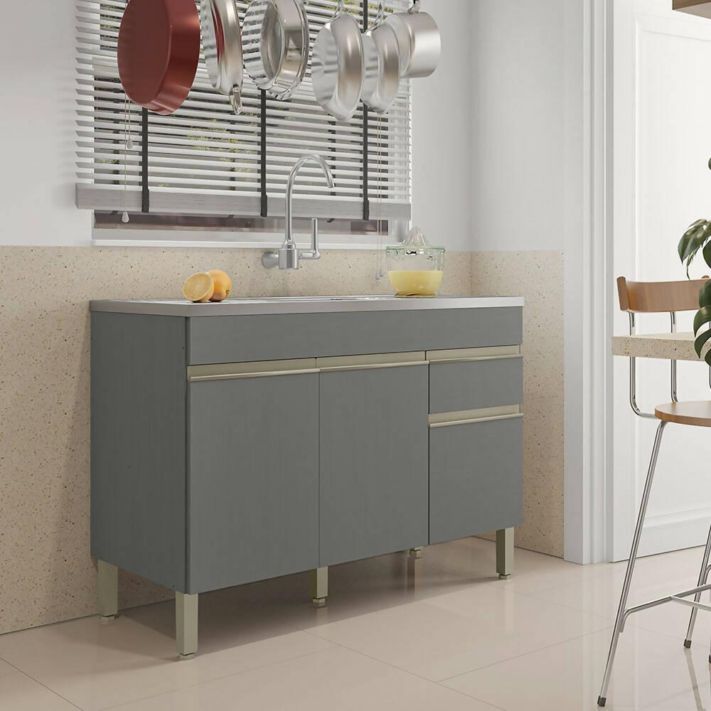 Mueble De Cocina Inferior Line 120cm 3 Puertas 1 Cajón Gris - VIRTUAL MUEBLES