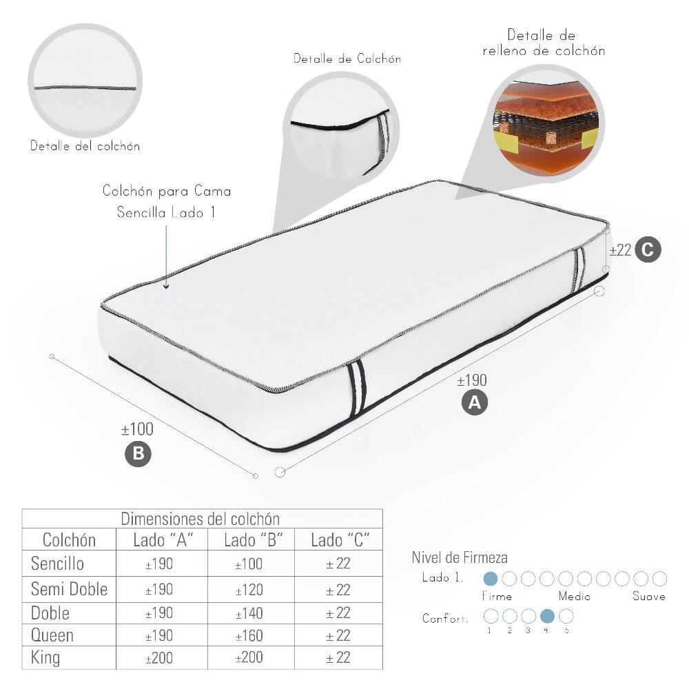 Colchon Columbus Sencillo 100 cm x 190 cm - Blanco - VIRTUAL MUEBLES