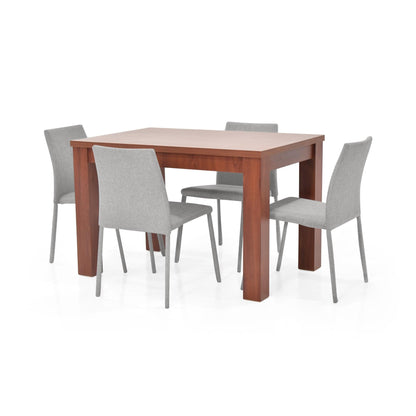 Juego de Comedor 4P Merida Cedro Sillas Lugo Tela Plata - VIRTUAL MUEBLES