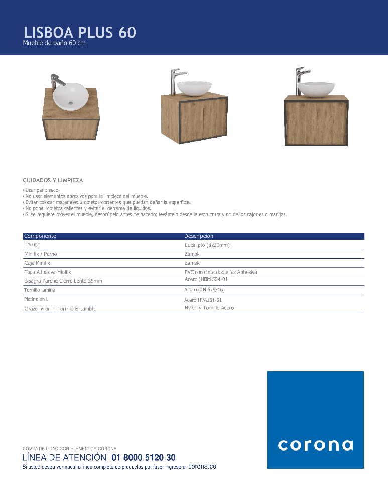 Mueble Lisboa Plus 60 cm Elevado con Lavamanos Spazio - VIRTUAL MUEBLES