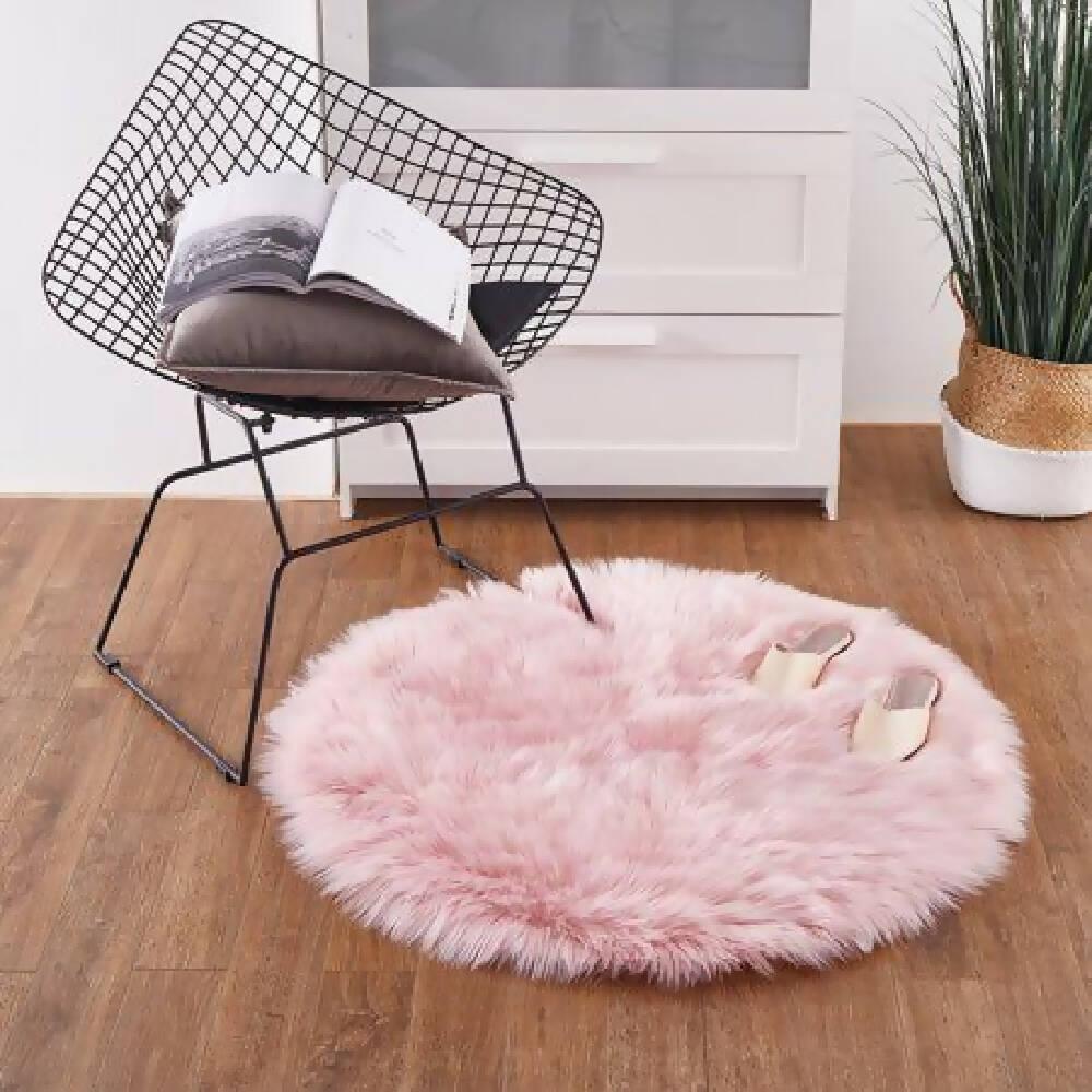 Tapete Antideslizante Peludo 100 cm Redondo Rosa - VIRTUAL MUEBLES