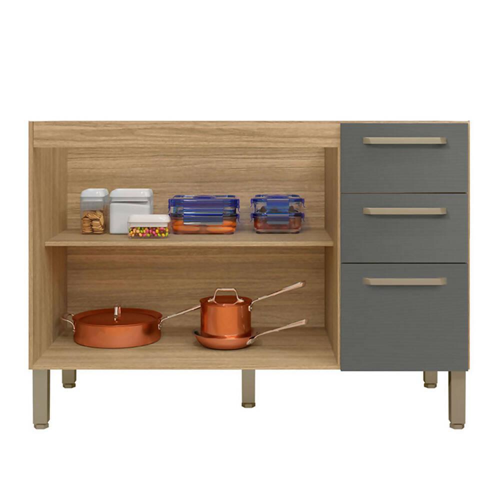 Cocina 120cm Jazmín 6 Puertas 2 Cajones Maderado Natural/Gris - VIRTUAL MUEBLES