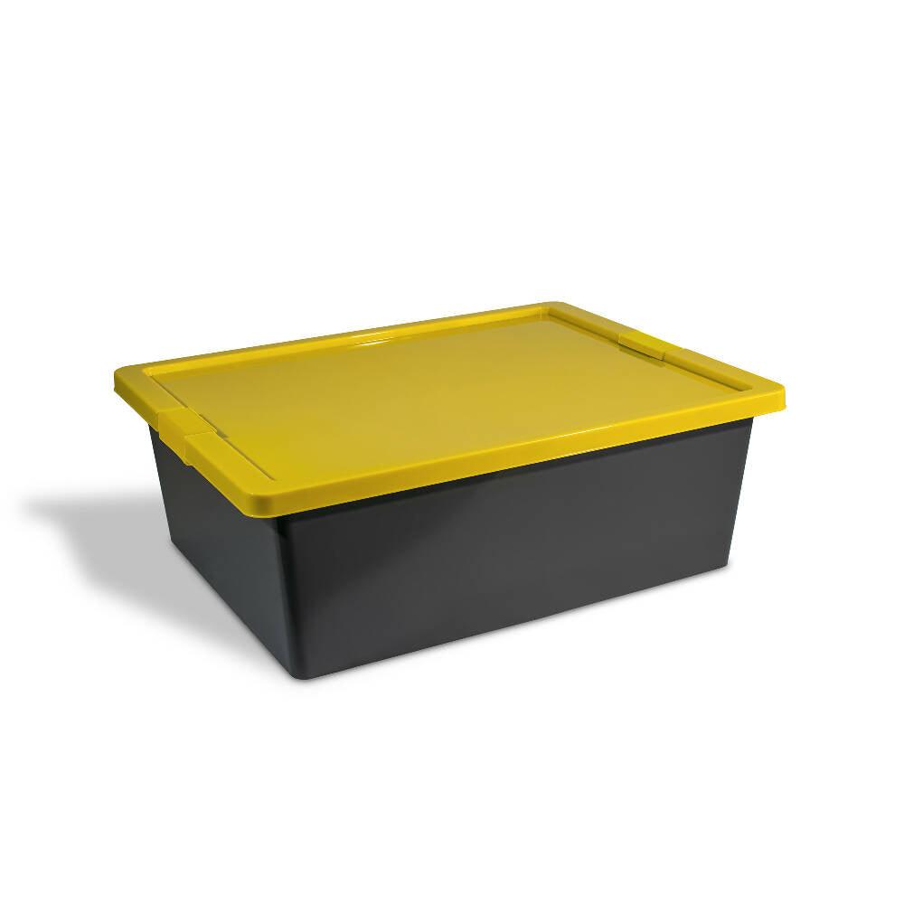 Caja Organizadora Con Broches Forte 37L Gris-Amarillo - VIRTUAL MUEBLES