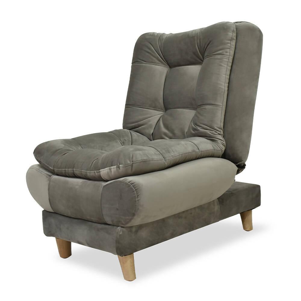Sala Damasco mini lino azul y gris, patas de madera - VIRTUAL MUEBLES