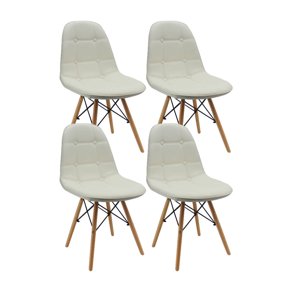 Kit por 4 Silla Botones Eames Acolchada - Blanca