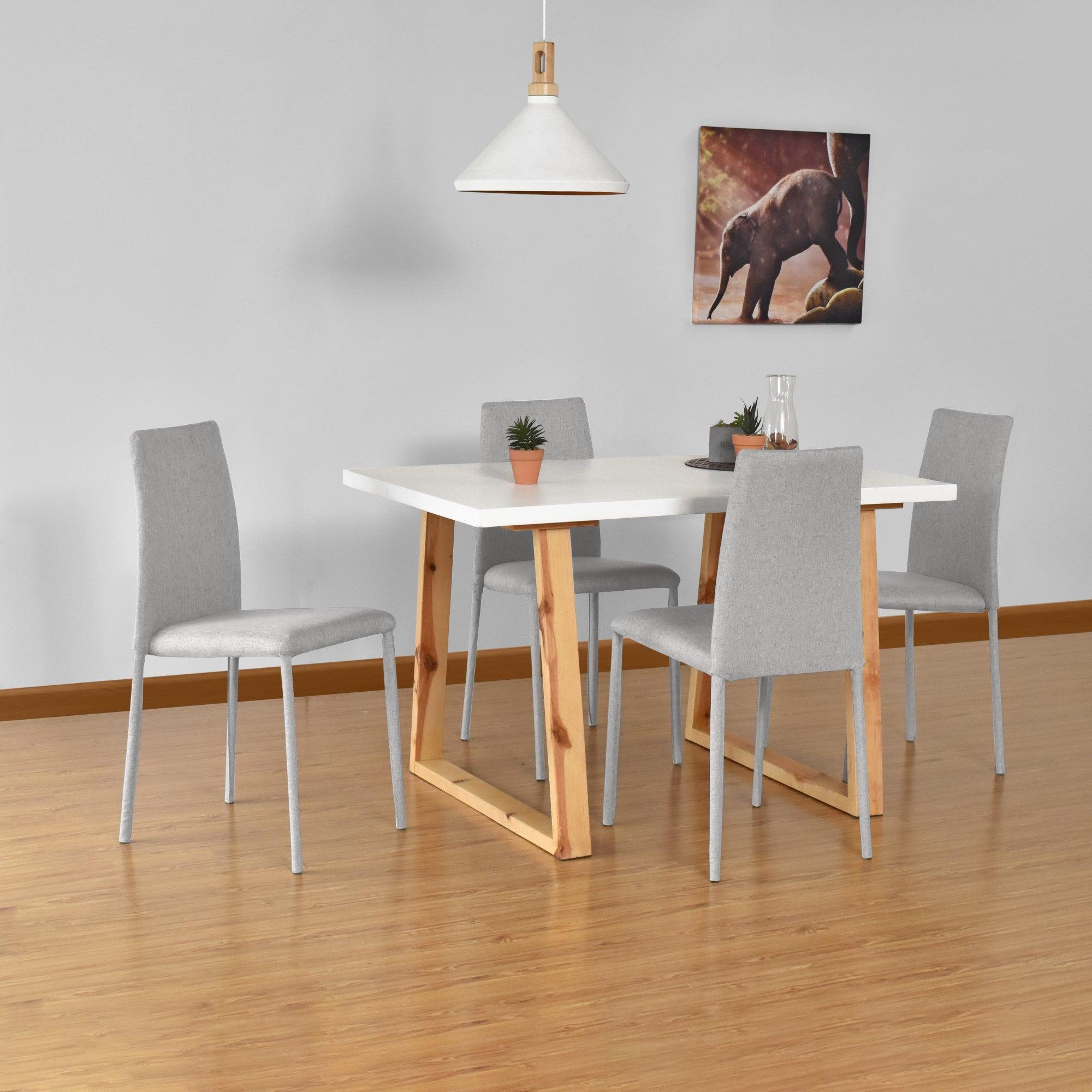 Juego de Comedor 4P Andara Sillas Lyon Tela Plata - VIRTUAL MUEBLES