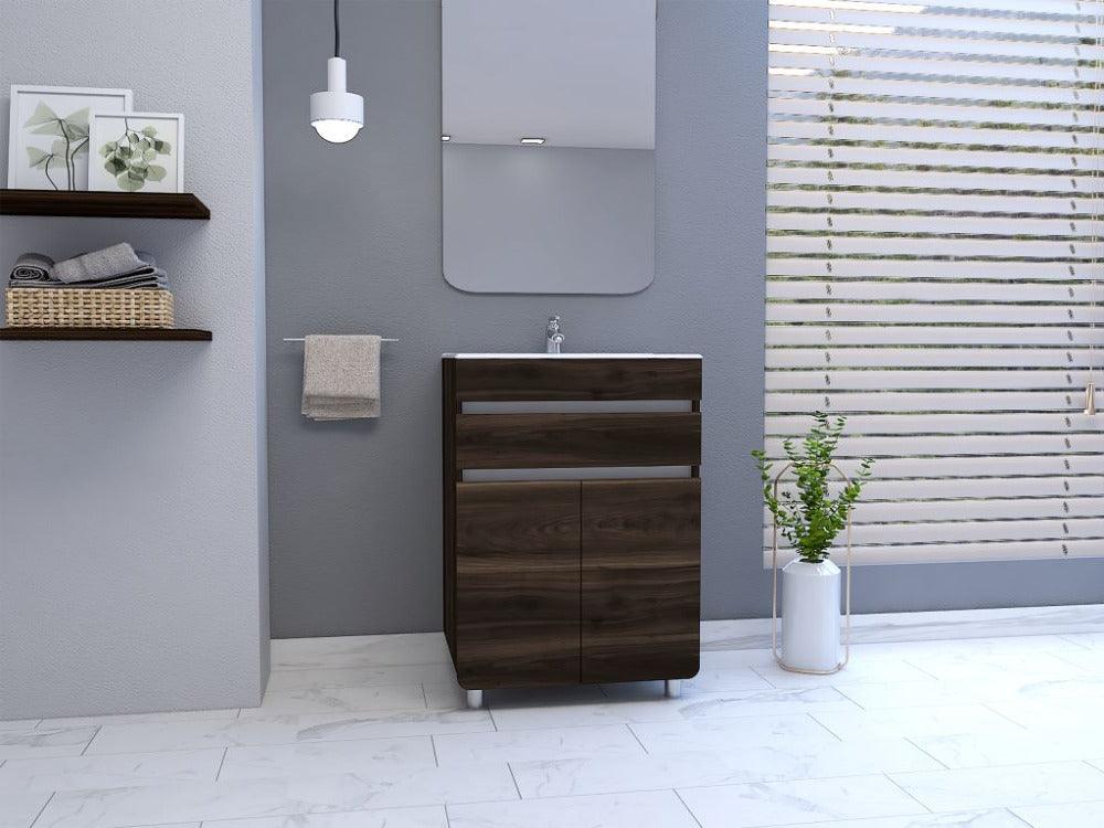 Mueble Lavamanos Aluvy color Caoba y Gris para Baño.