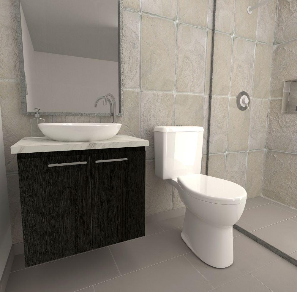 Mueble Lavamanos Stone, Wengue y Marmol Carrara, con un entrepaño interior - VIRTUAL MUEBLES