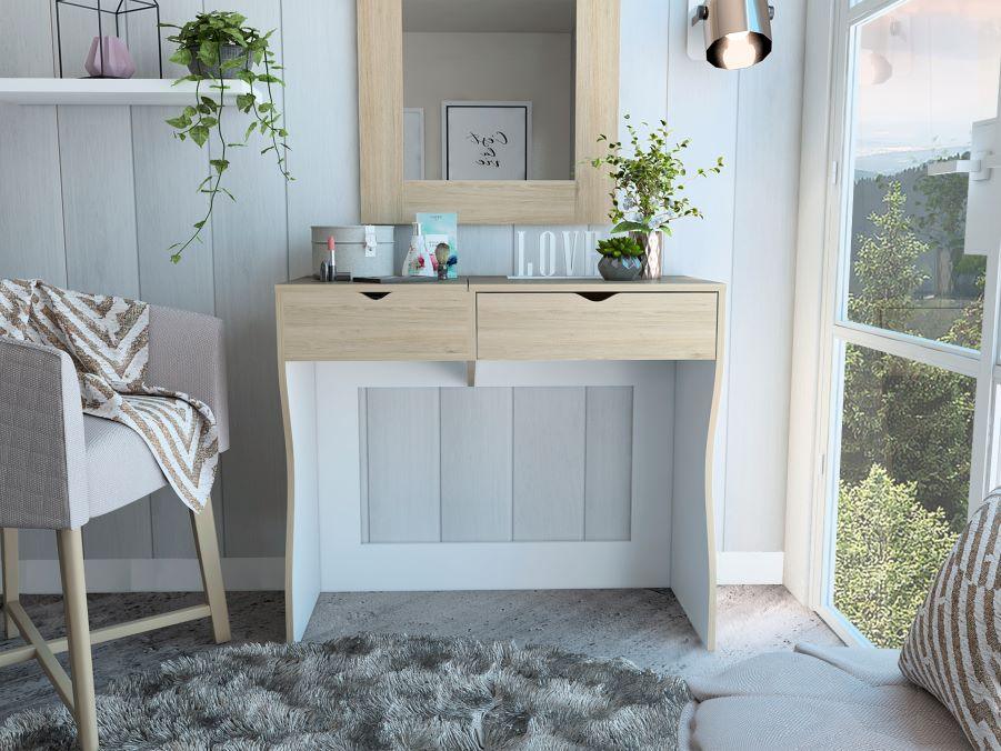 Mueble Tocador Perlak color Beige y Blanco para Habitación.
