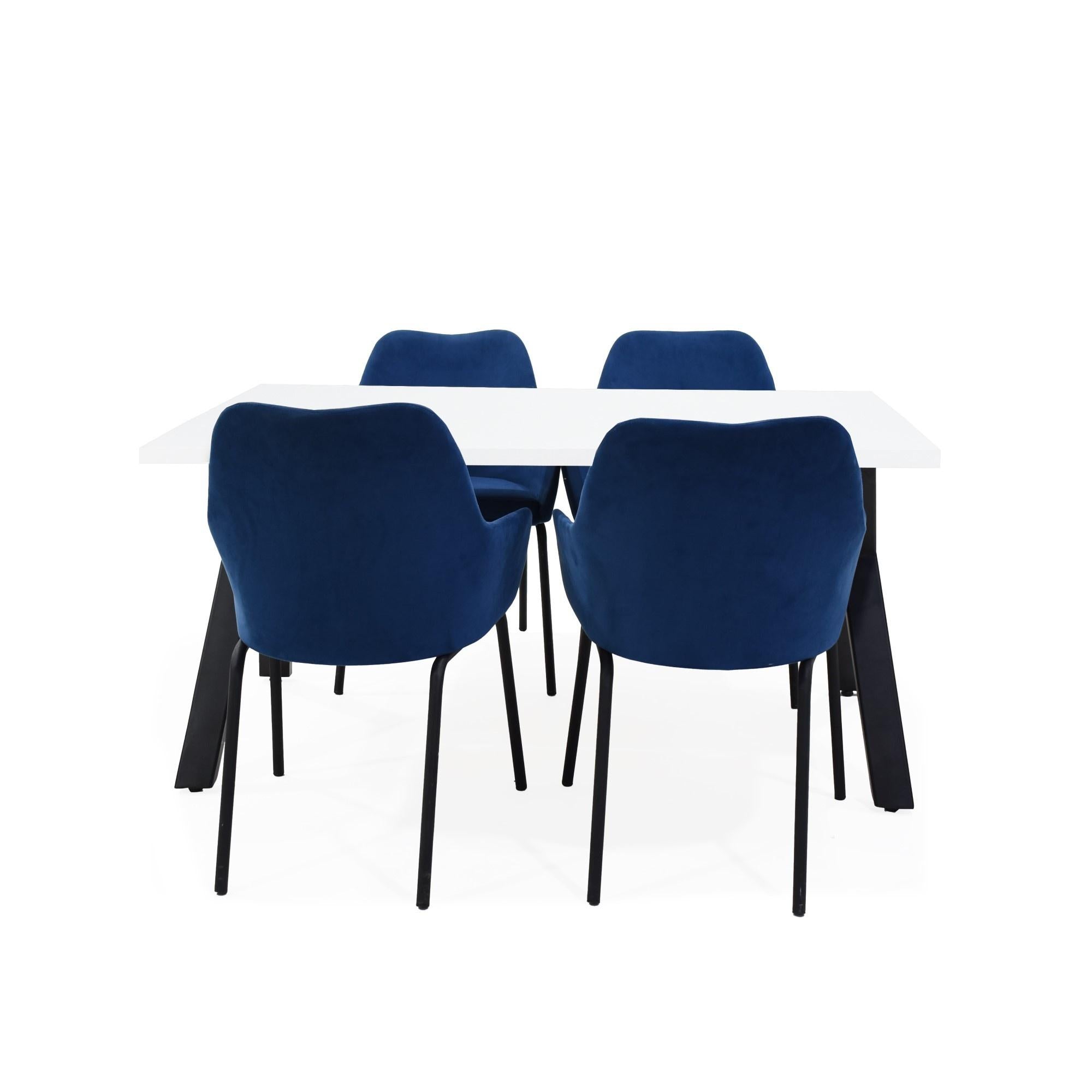 Comedor Miura 4 Puestos Sillas Mendoza Tela Azul