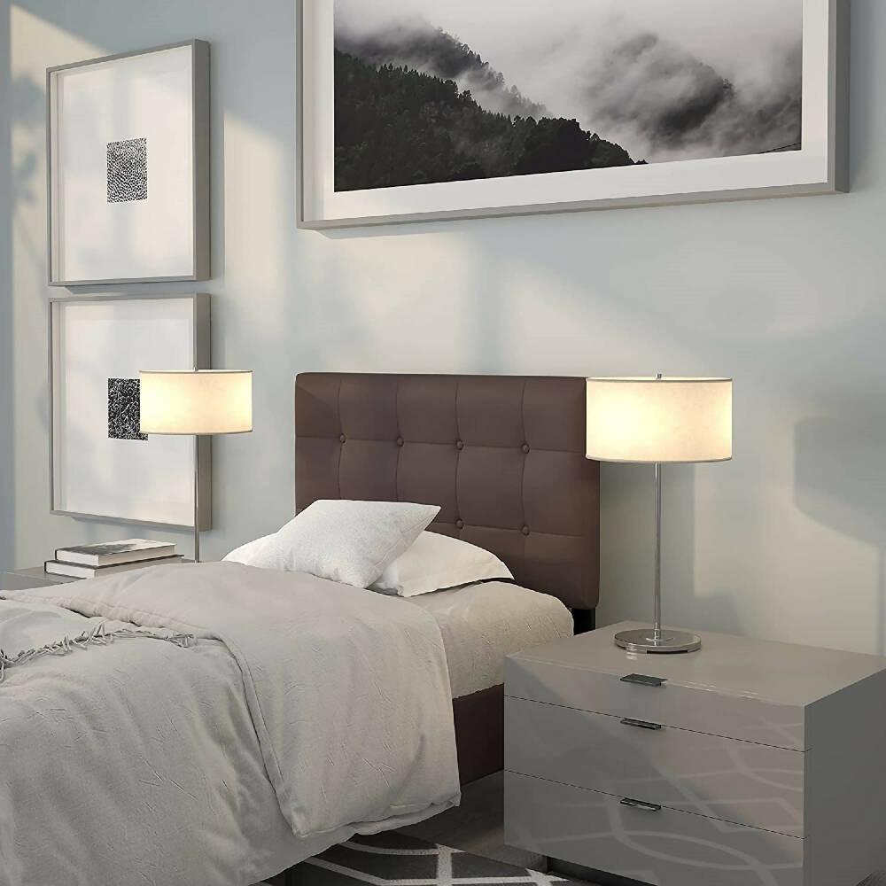 Cabecero Base Cama Sencilla Cuadros Marrón - VIRTUAL MUEBLES