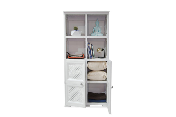 Mueble Organizador Elegance Rattan Monet color Blanco Perla para Habitación.
