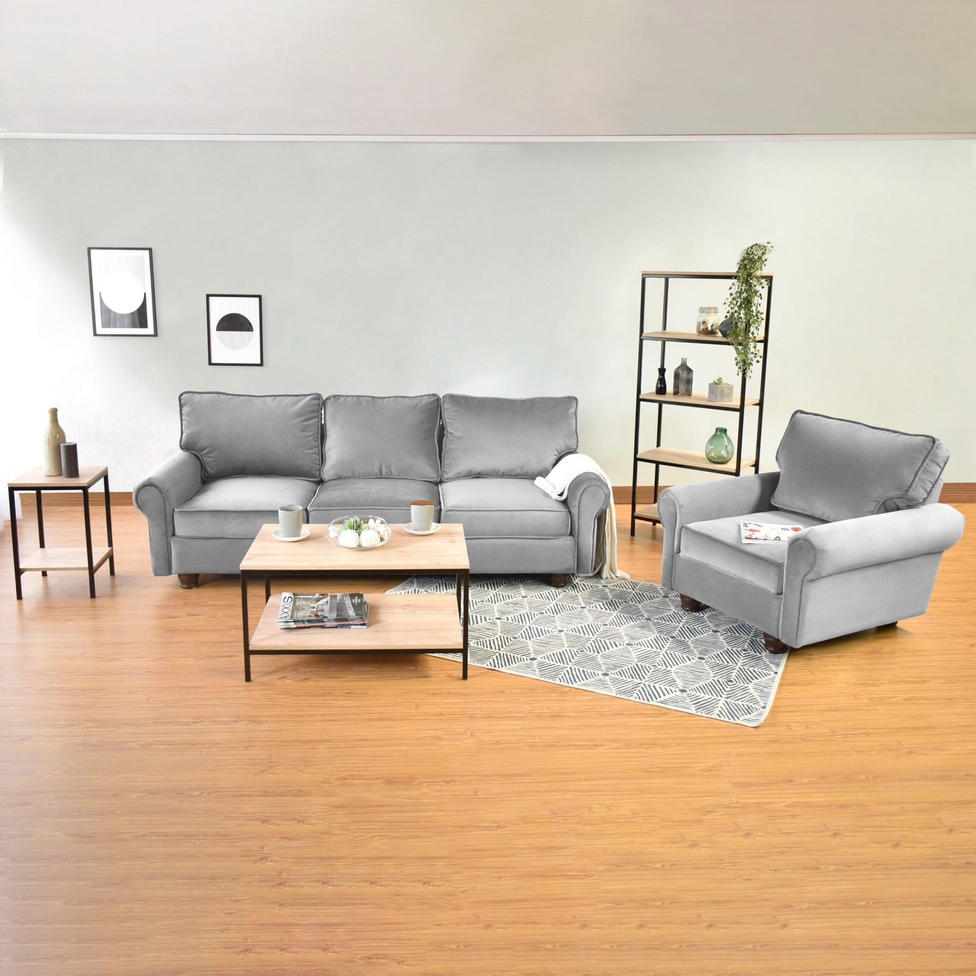 Sofa 3 Puestos Lancaster Tela Poliester Gris - VIRTUAL MUEBLES