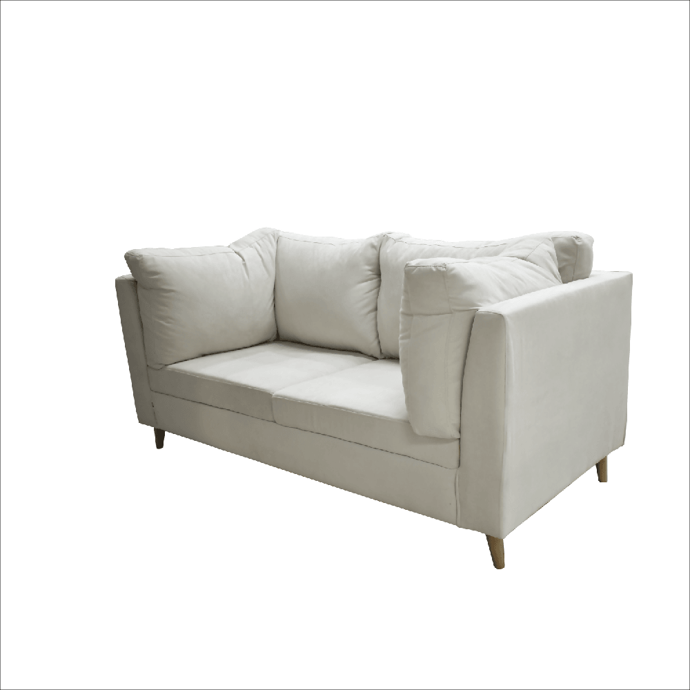 Sofá Nakano 2ptos lino blanco hueso, patas madera - VIRTUAL MUEBLES