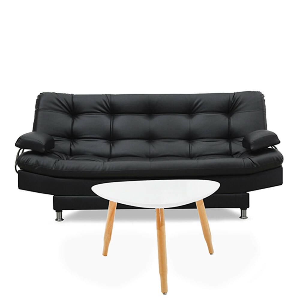 Sofá cama Moltochic con brazos negro sintético, mesa de centro - VIRTUAL MUEBLES