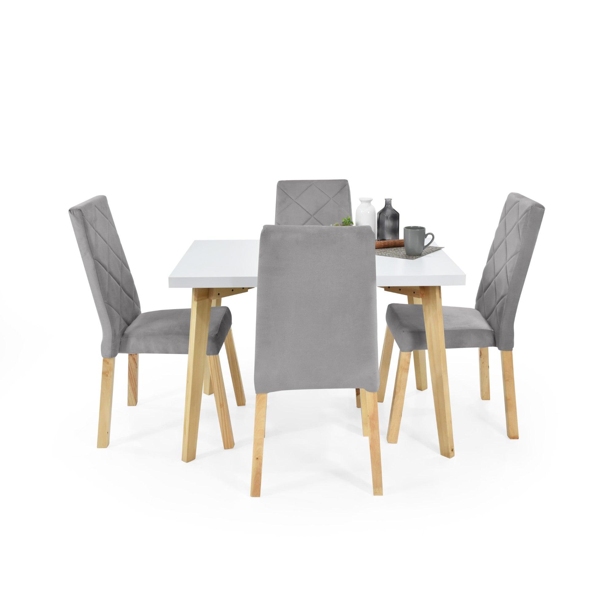 Juego de Comedor 4P Lugo Matiz Sillas Liverpool Tela Plata - VIRTUAL MUEBLES