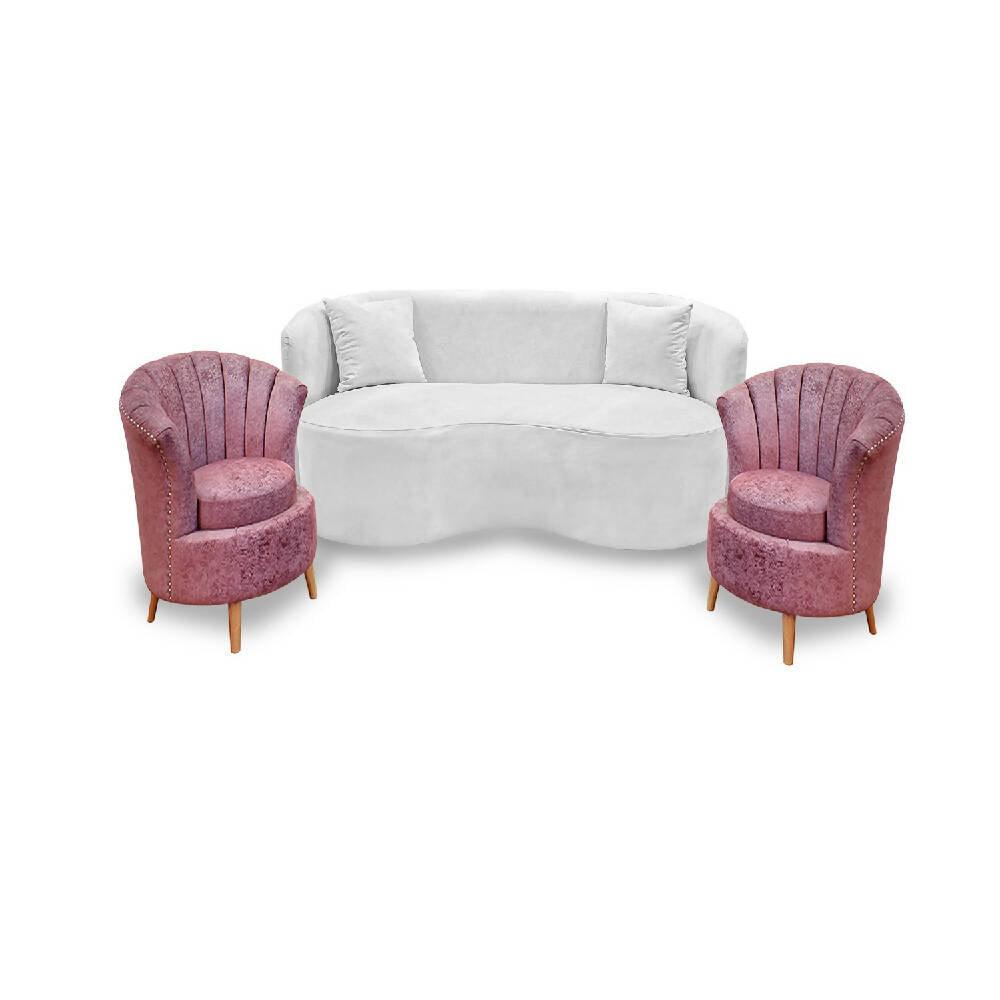 Sala Romana blanco e palo rosa, patas de madera - VIRTUAL MUEBLES