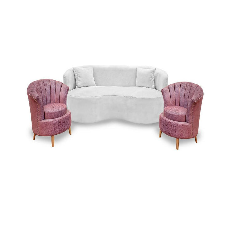 Sala Romana blanco e palo rosa, patas de madera - VIRTUAL MUEBLES
