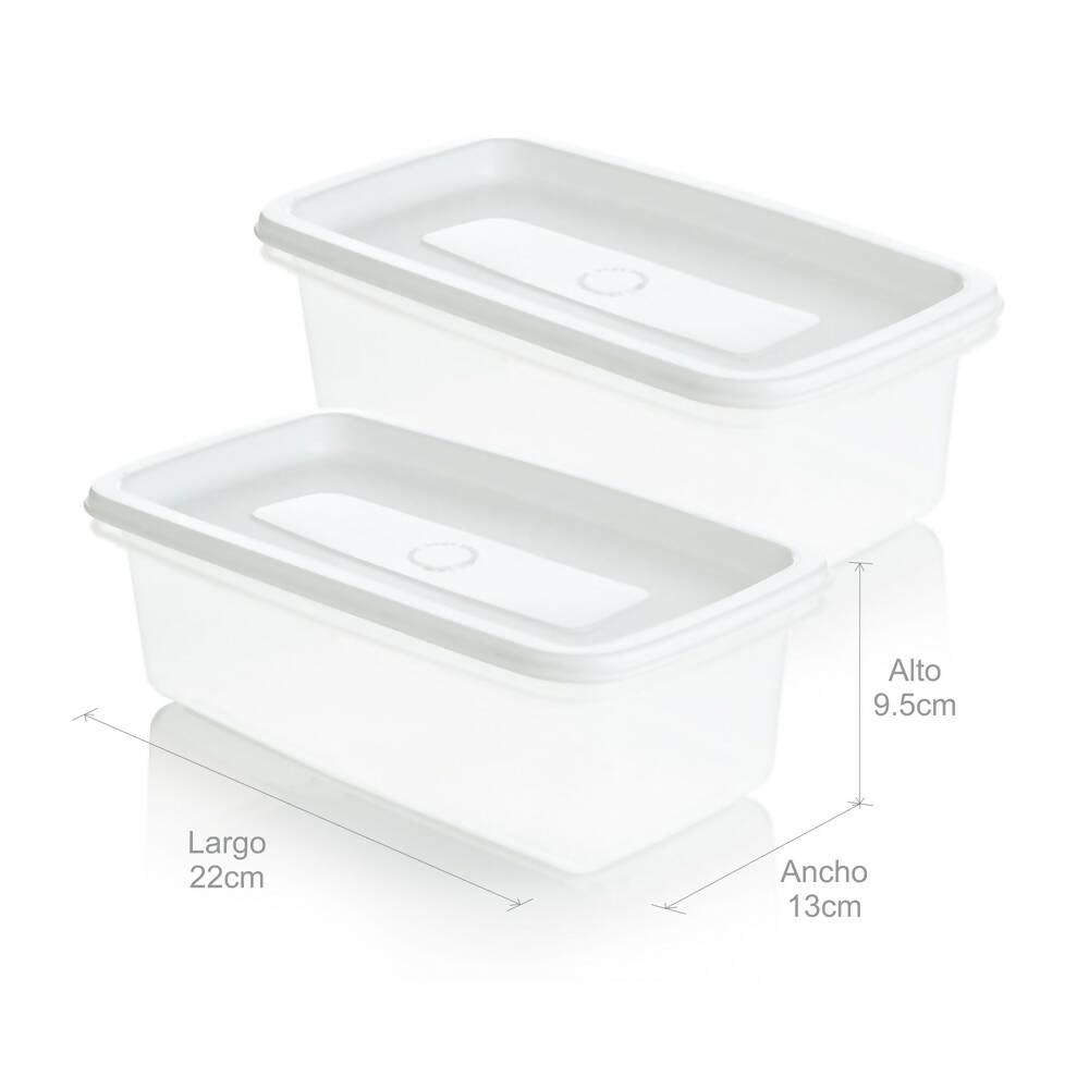 Set x 2 Recipiente Plus Rectangular 0.9L Blanco-Congelación - VIRTUAL MUEBLES