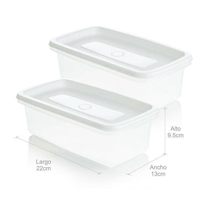 Set x 2 Recipiente Plus Rectangular 0.9L Blanco-Congelación - VIRTUAL MUEBLES