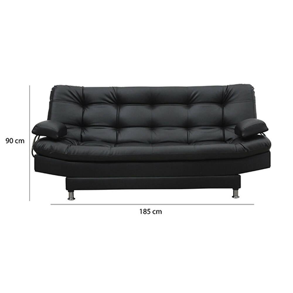 Sofá cama Moltochic con brazos negro sintético, puff, mesa de centro y cojín - VIRTUAL MUEBLES