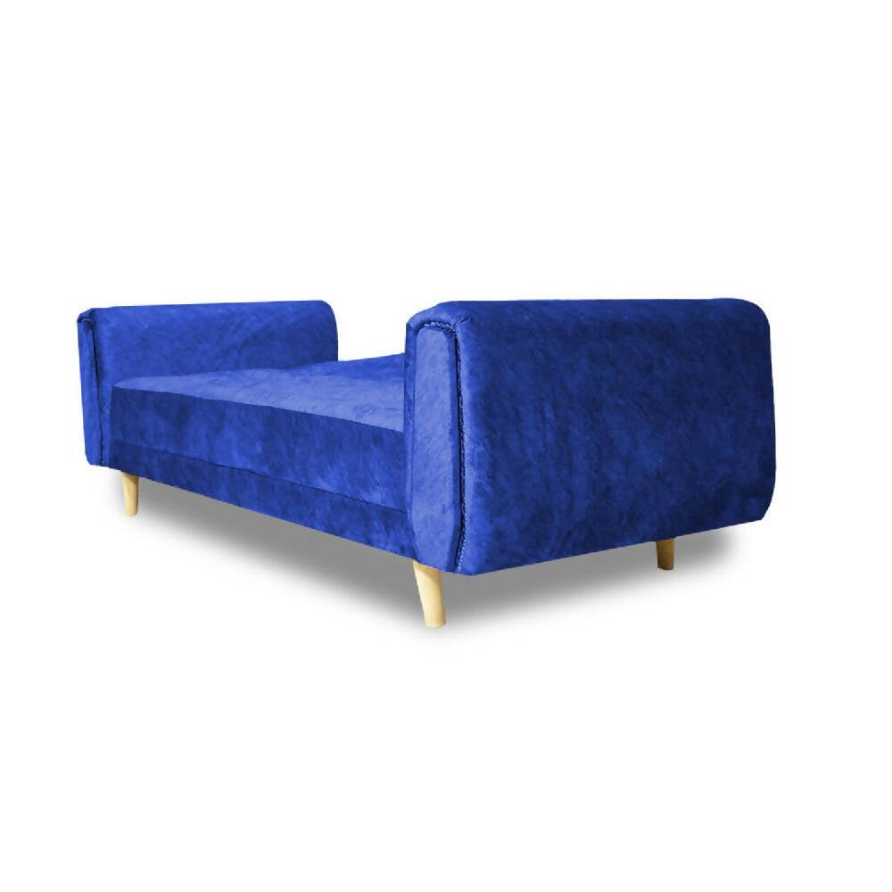 Sofá cama Mercury azul lino, pata de madera - VIRTUAL MUEBLES