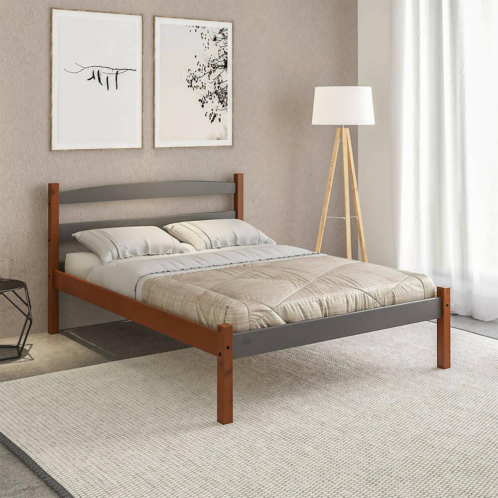 Cama Doble Delta Acacia/Gris - VIRTUAL MUEBLES