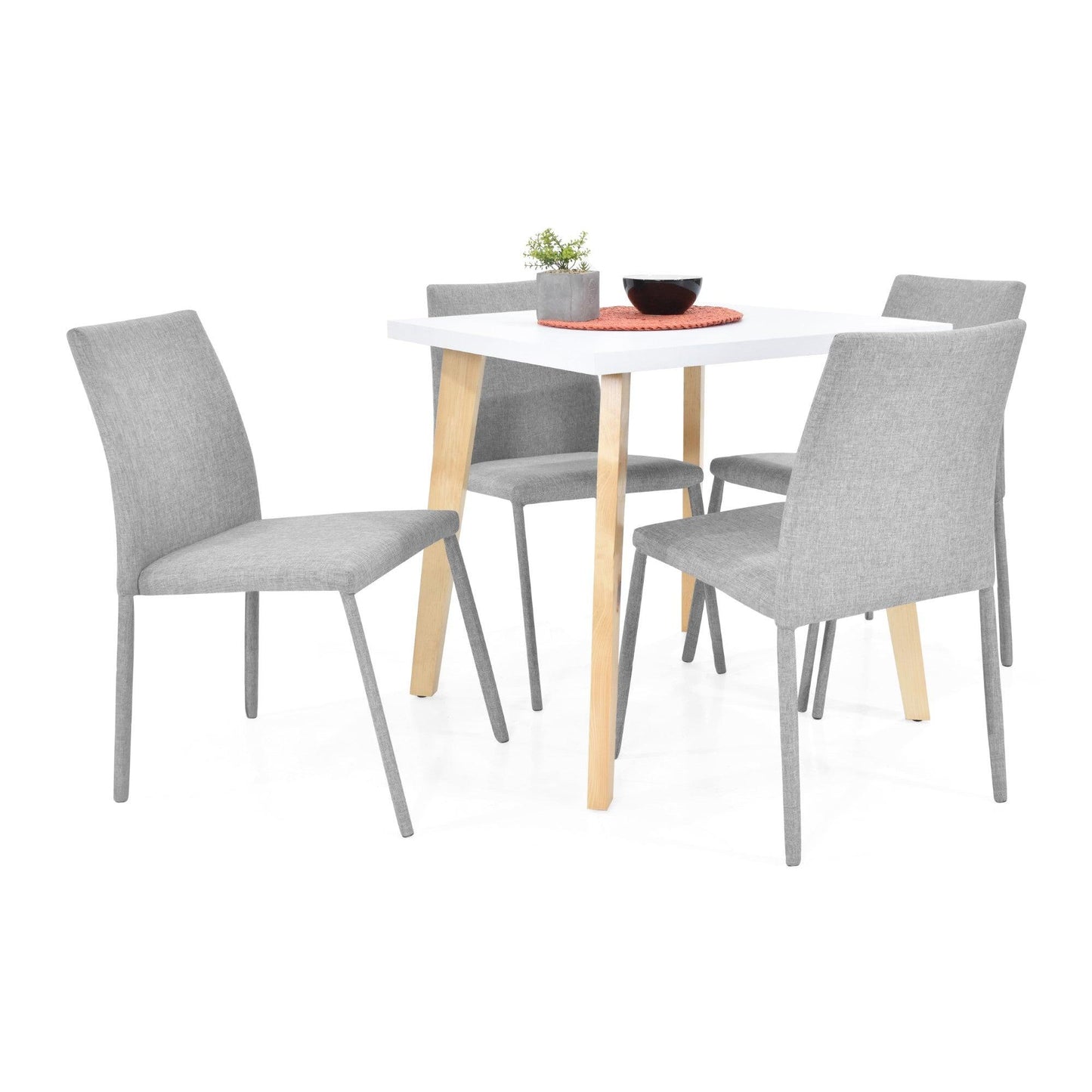 Juego de Comedor 4P Lyon Cedro Sillas Lugo Tela Plata - VIRTUAL MUEBLES