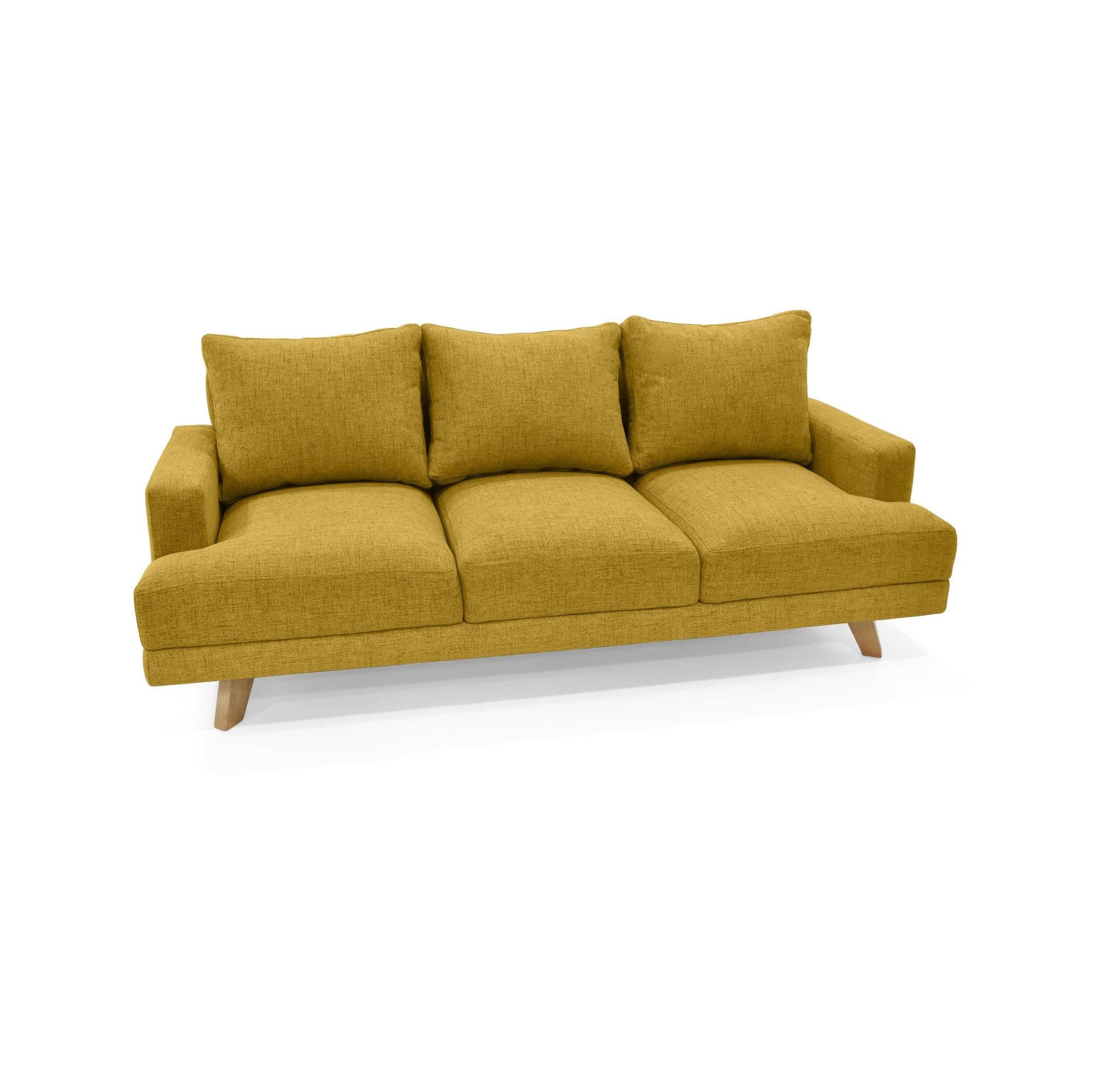 Sofa 3P Lisboa Tela Poliester Mostaza - VIRTUAL MUEBLES