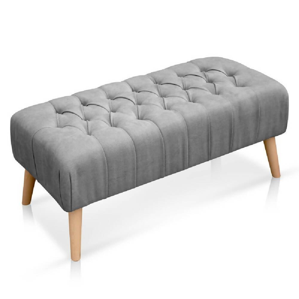 Banco Otomano Patas en Madera Tela Petfrendly Gris - VIRTUAL MUEBLES
